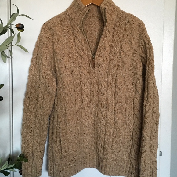 Lauren Ralph Lauren Sweaters - Quarter-zip Cable Knit Sweater - Tan, L, 102
